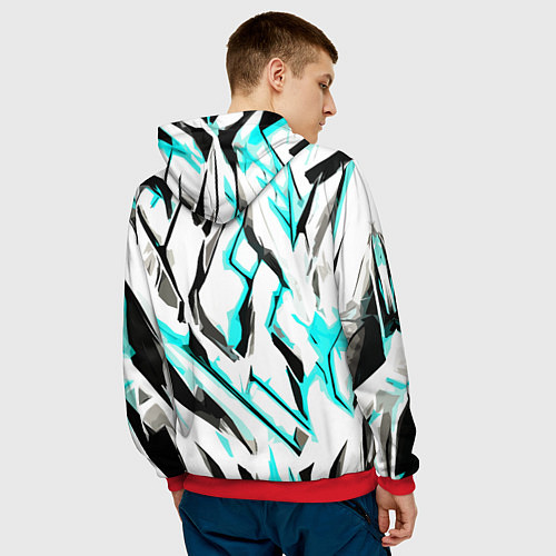 Мужская толстовка Чёрно-голубые агрессивные полосы на белом фоне / 3D-Красный – фото 4