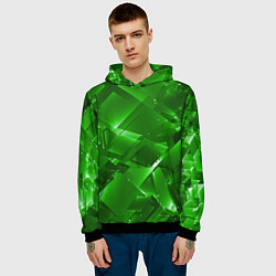 Толстовка-худи мужская Прозрачная изумрудная геометрия, цвет: 3D-черный — фото 2