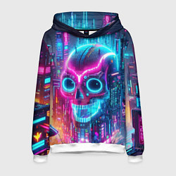 Мужская толстовка Neon skull in metropolis - future