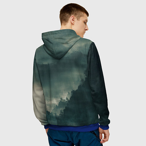 Мужская толстовка Храм в горах - японский пейзаж / 3D-Синий – фото 4