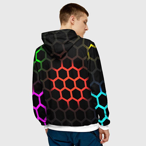 Мужская толстовка Hexagon neon / 3D-Белый – фото 4