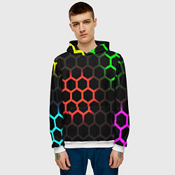 Толстовка-худи мужская Hexagon neon, цвет: 3D-белый — фото 2