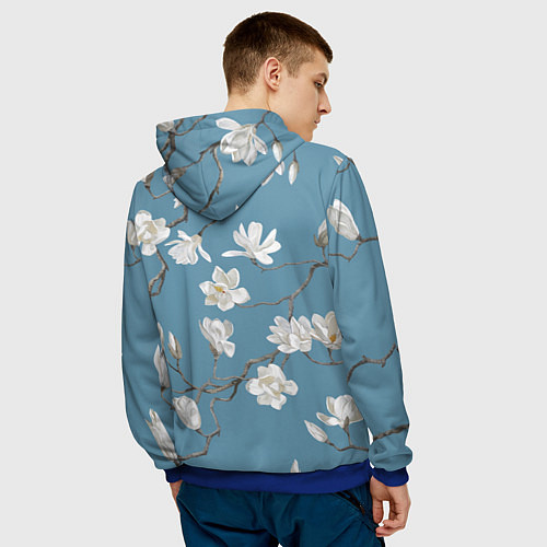 Мужская толстовка Цветы акварелью ветки магнолии / 3D-Синий – фото 4