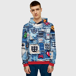 Толстовка-худи мужская Геймерские знаки на пэчворк, цвет: 3D-красный — фото 2