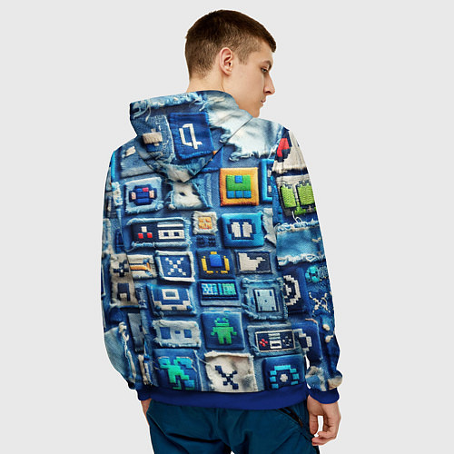 Мужская толстовка Пэчворк с геймерскими знаками / 3D-Синий – фото 4