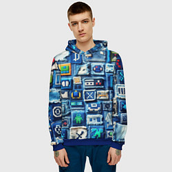 Толстовка-худи мужская Пэчворк с геймерскими знаками, цвет: 3D-синий — фото 2
