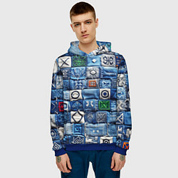 Толстовка-худи мужская Геймерский пиксельный пэчворк, цвет: 3D-синий — фото 2