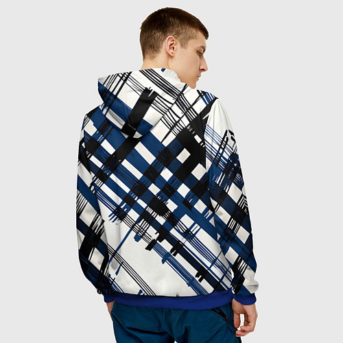 Мужская толстовка Косая клетка бело-синяя / 3D-Синий – фото 4