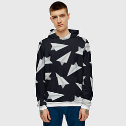 Толстовка-худи мужская Белый бумажный самолётик - Телеграм, цвет: 3D-белый — фото 2