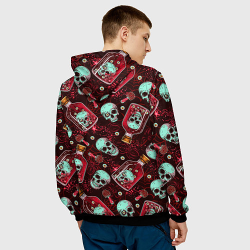 Мужская толстовка Череп в бутылке паттерн / 3D-Черный – фото 4