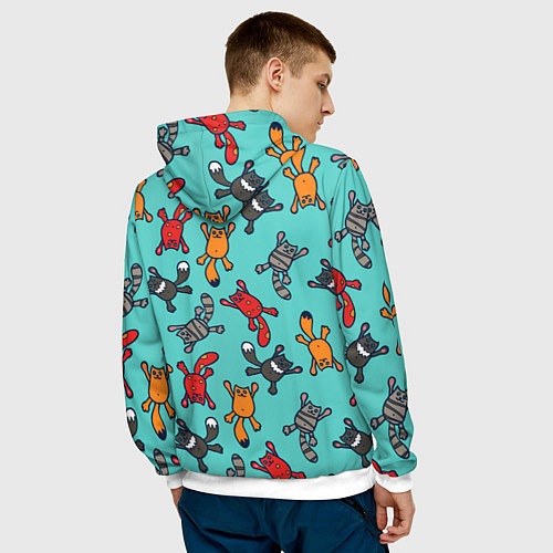 Мужская толстовка Цветные котики паттерн / 3D-Белый – фото 4