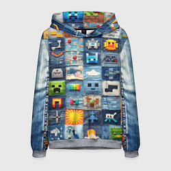 Толстовка-худи мужская Minecraft фигуры на пэчворк, цвет: 3D-меланж