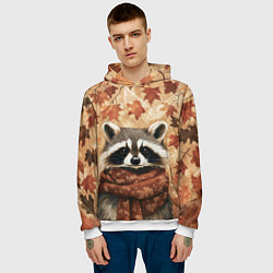 Толстовка-худи мужская Енот в шарфе, цвет: 3D-белый — фото 2