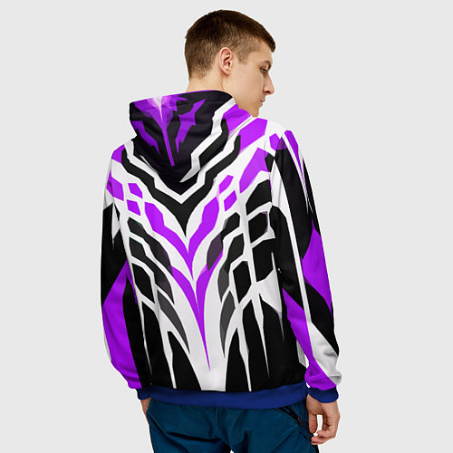 Мужская толстовка Агрессивные фиолетово-белые полосы на чёрном фоне / 3D-Синий – фото 4