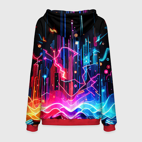 Мужская толстовка Neon fantasy - ai art / 3D-Красный – фото 2