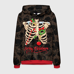 Толстовка-худи мужская Merry Christmas - skeleton, цвет: 3D-красный
