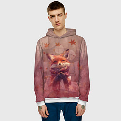 Толстовка-худи мужская Довольный лис в шарфе, цвет: 3D-белый — фото 2