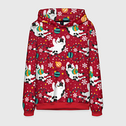 Толстовка-худи мужская Новогодний паттерн с котиками, цвет: 3D-красный