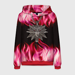 Толстовка-худи мужская Ведьмак медальён в огне, цвет: 3D-красный