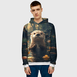 Толстовка-худи мужская Выдра в летнем пруду, цвет: 3D-белый — фото 2