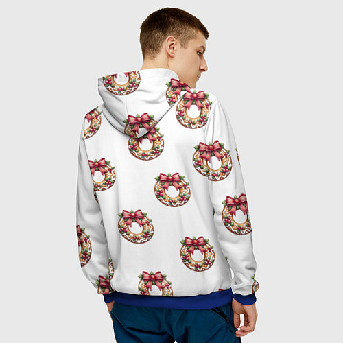 Мужская толстовка Много новогодних пончиков с бантиком и ягодами / 3D-Синий – фото 4