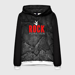 Толстовка-худи мужская Rock forever on black, цвет: 3D-белый