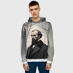 Толстовка-худи мужская Достоевский зимняя аллея, цвет: 3D-белый — фото 2