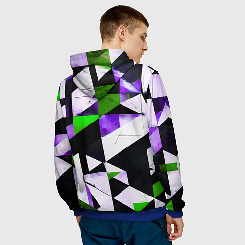 Мужская толстовка Зелёно-фиолетовая абстракция на чёрно-белом фоне / 3D-Синий – фото 4