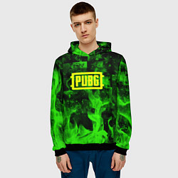 Толстовка-худи мужская PUBG green fire game, цвет: 3D-черный — фото 2