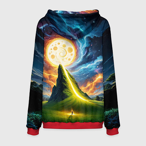 Мужская толстовка Тоторо на фоне огненной луны / 3D-Красный – фото 2