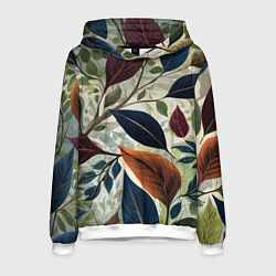 Толстовка-худи мужская Листья искусство, цвет: 3D-белый