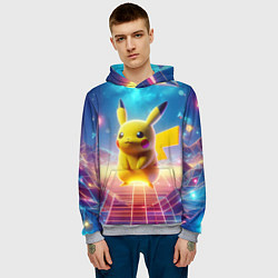 Толстовка-худи мужская Funny Pikachu - vaporwave, цвет: 3D-меланж — фото 2