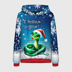 Мужская толстовка Символ 2025 года: зеленая змея в красной шапочке