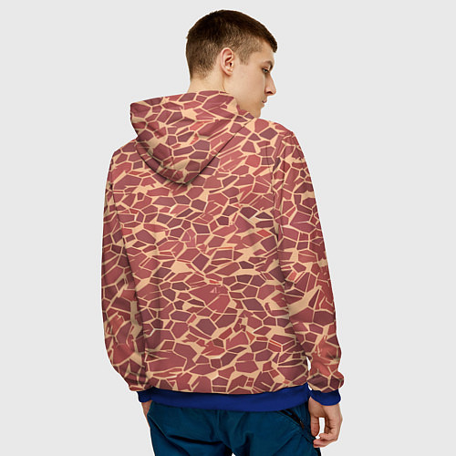 Мужская толстовка Тёмно красные плитки на бежевом фоне / 3D-Синий – фото 4