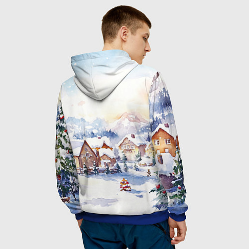 Мужская толстовка Новогодний снежный город / 3D-Синий – фото 4