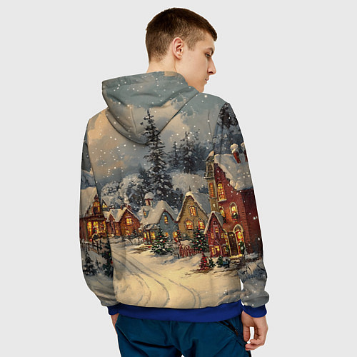 Мужская толстовка Новогодние зимние домики / 3D-Синий – фото 4