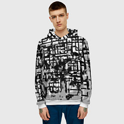 Толстовка-худи мужская Бело-чёрная абстракция, цвет: 3D-белый — фото 2
