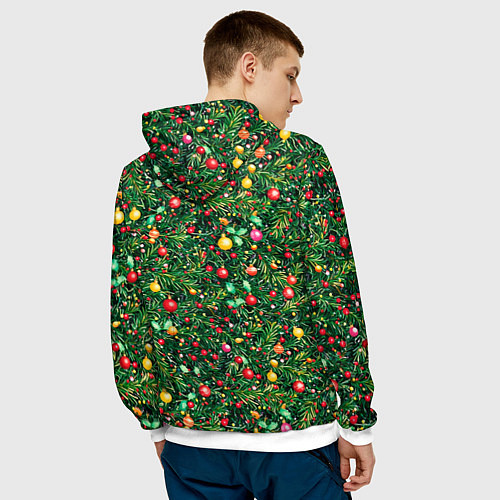 Мужская толстовка Разноцветные шары на ёлке / 3D-Белый – фото 4
