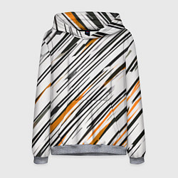 Мужская толстовка Диагональные чёрно-жёлтые полосы на белом фоне
