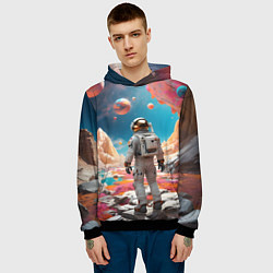 Толстовка-худи мужская Космонавт на розовой планете, цвет: 3D-черный — фото 2