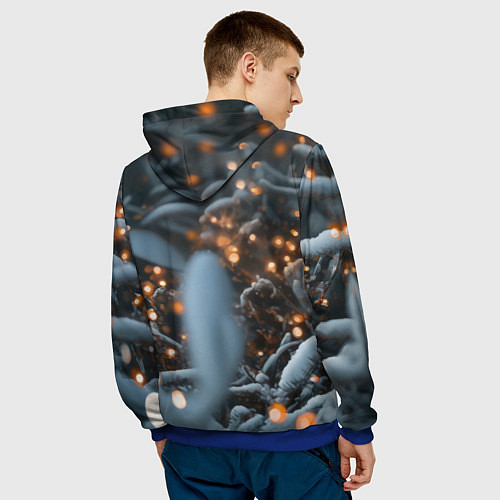 Мужская толстовка Лисица и новогодняя гирлянда / 3D-Синий – фото 4