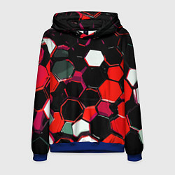 Мужская толстовка Красно-белые шестиугольники на чёрном фоне