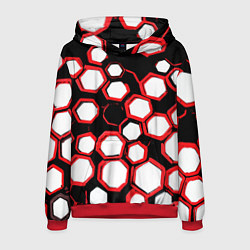 Мужская толстовка Красно-белые шестиугольники на чёрном фоне