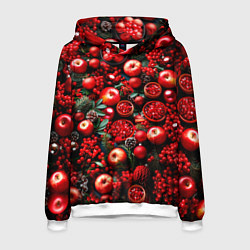 Толстовка-худи мужская Рождественские ягоды и фрукты, цвет: 3D-белый