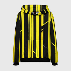 Толстовка-худи мужская Толстые жёлтые полосы на чёрном фоне, цвет: 3D-черный