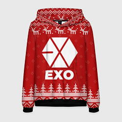 Толстовка-худи мужская Новогодний Exo с оленями, цвет: 3D-черный