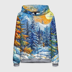 Мужская толстовка Новогодние елки в лесу масляные краски