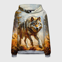 Мужская толстовка Волк в осеннем лесу