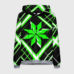 Мужская толстовка Зелёно-белая звезда и полосы на чёрном фоне