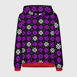 Толстовка-худи мужская Бело-фиолетовые звёзды на чёрном фоне, цвет: 3D-красный